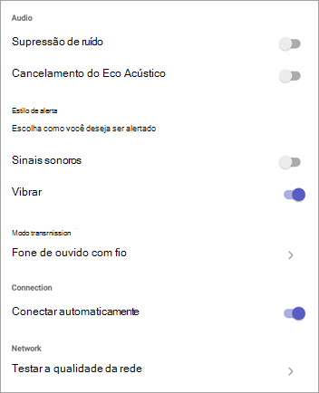 Configurações do Walkie Talkie