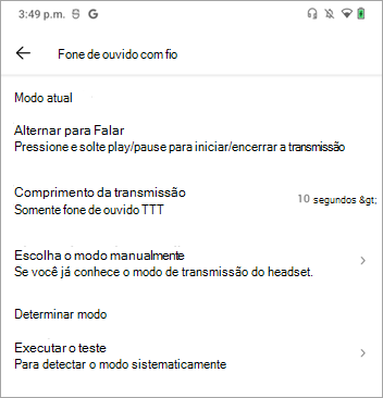 Configurações do modo Walkie Talkie To Talk