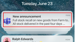 Screenshot showing a Teams notification on the mobile devices lock screen.