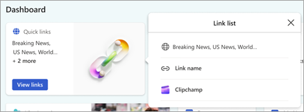 Screenshot showing the quick links card in action.