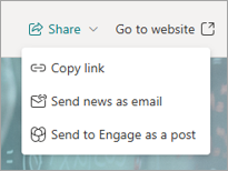 Screenshot of options for sharing news posts.