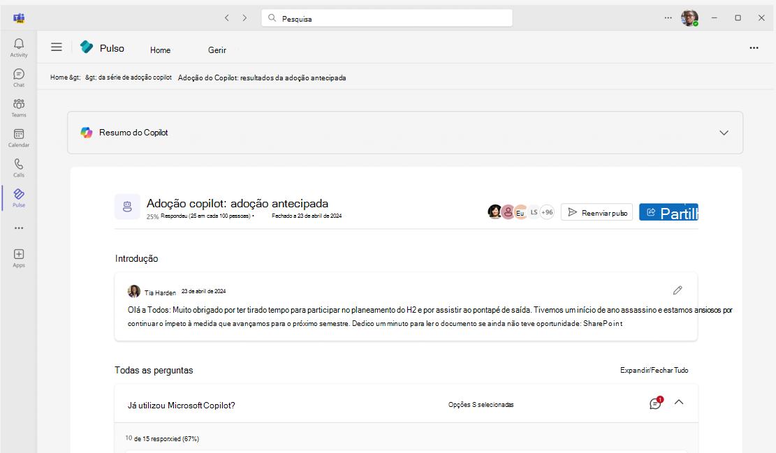 Captura de ecrã de uma experiência de nota dos autores do Pulse