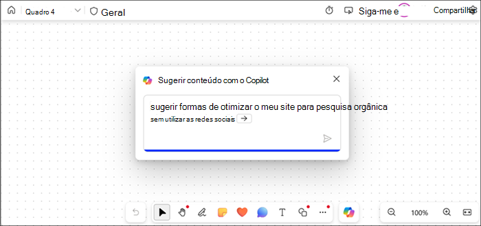 Captura de tela da caixa de diálogo Sugerir do Copilot.