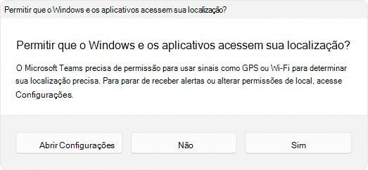 Captura de tela do prompt solicitando que o usuário permita que um aplicativo acesse o local.