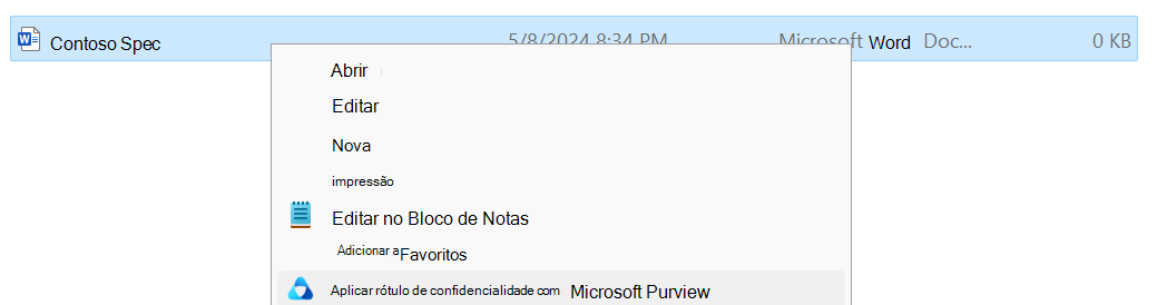 Aplicar rótulo de confidencialidade com o Microsoft Purview no Explorador de Arquivos