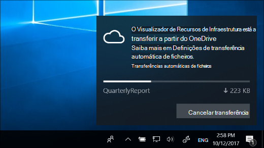 Baixar notificação recebida quando o OneDrive Files Sob Demanda é ativado
