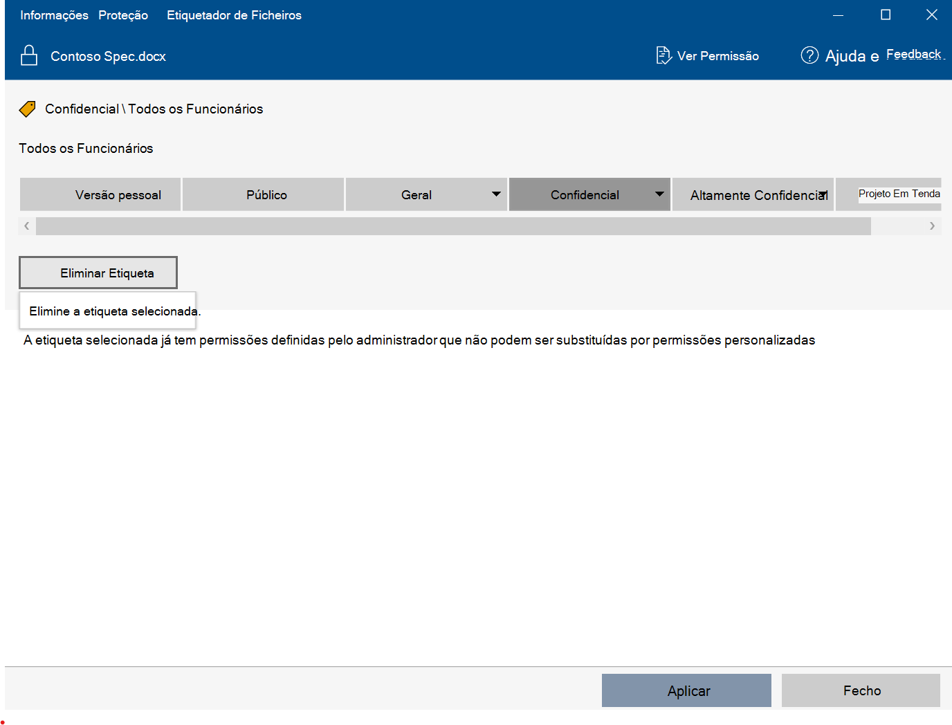 Excluir rótulo com o Rotulador de Arquivo da Proteção de Informações do Microsoft Purview