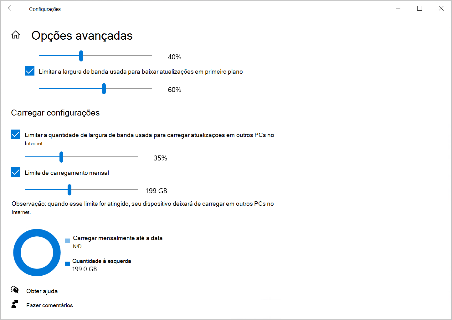 Captura de tela da opção Otimização de Entrega para limitar a largura de banda de carregamento no Windows 10.