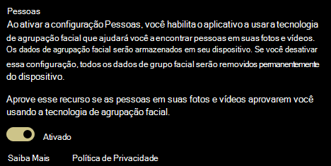 Mostra a alternância ativar e desativar para a configuração Pessoas.