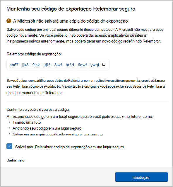 Captura de ecrã do código de exportação para Revocação