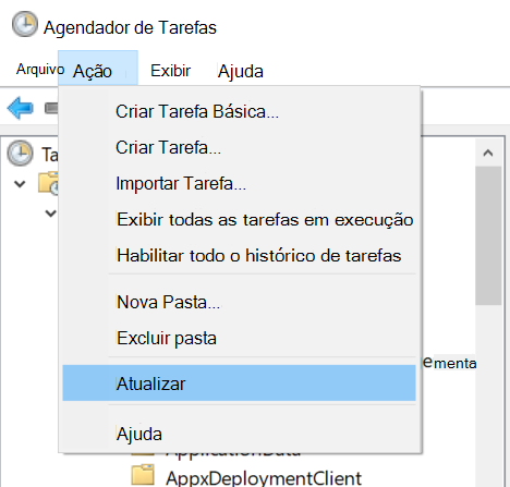 Selecionando a ação > Atualizar no Agendador de Tarefas.