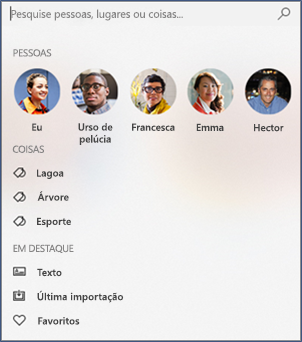 Captura de tela da caixa de pesquisa no aplicativo Fotos.
