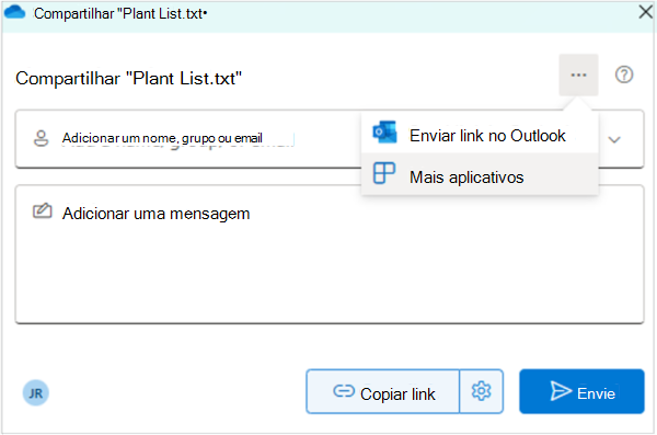 Captura de tela do compartilhamento de Files com um aplicativo