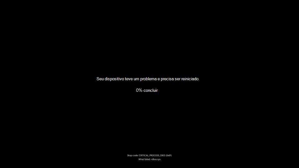 Captura de tela de um erro inesperado mostrando uma tela preta