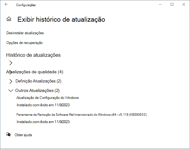Histórico de atualizações