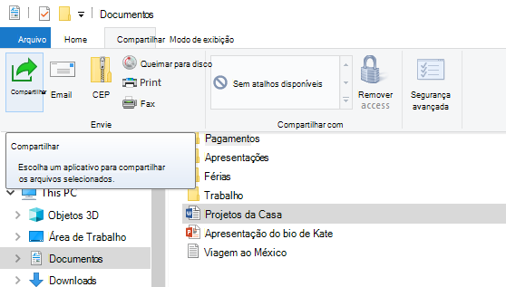 Onde encontrar o botão Compartilhar no Explorador de Arquivos do Windows 10