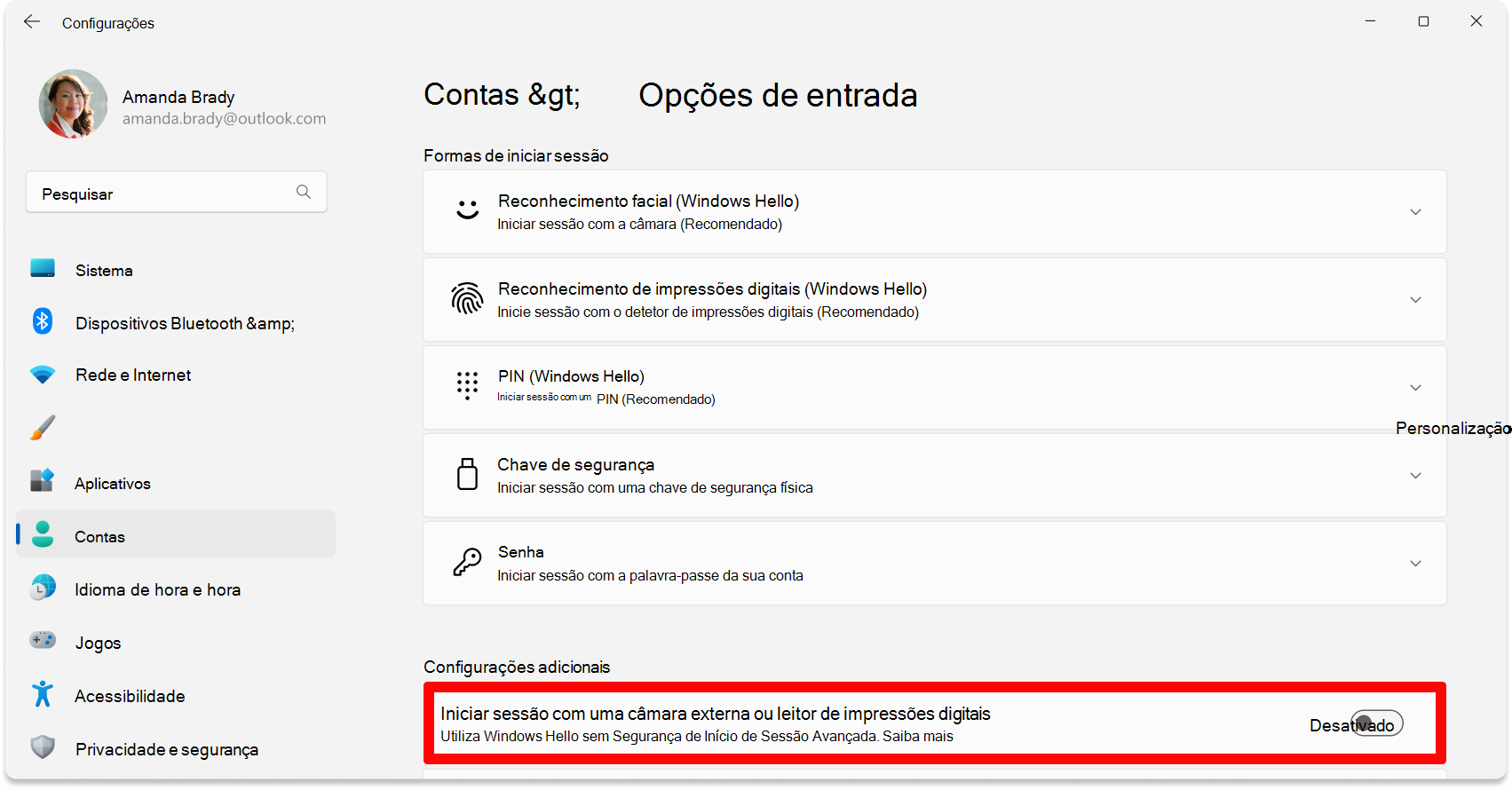 Captura de ecrã de Definições - Desativar opção ESS.
