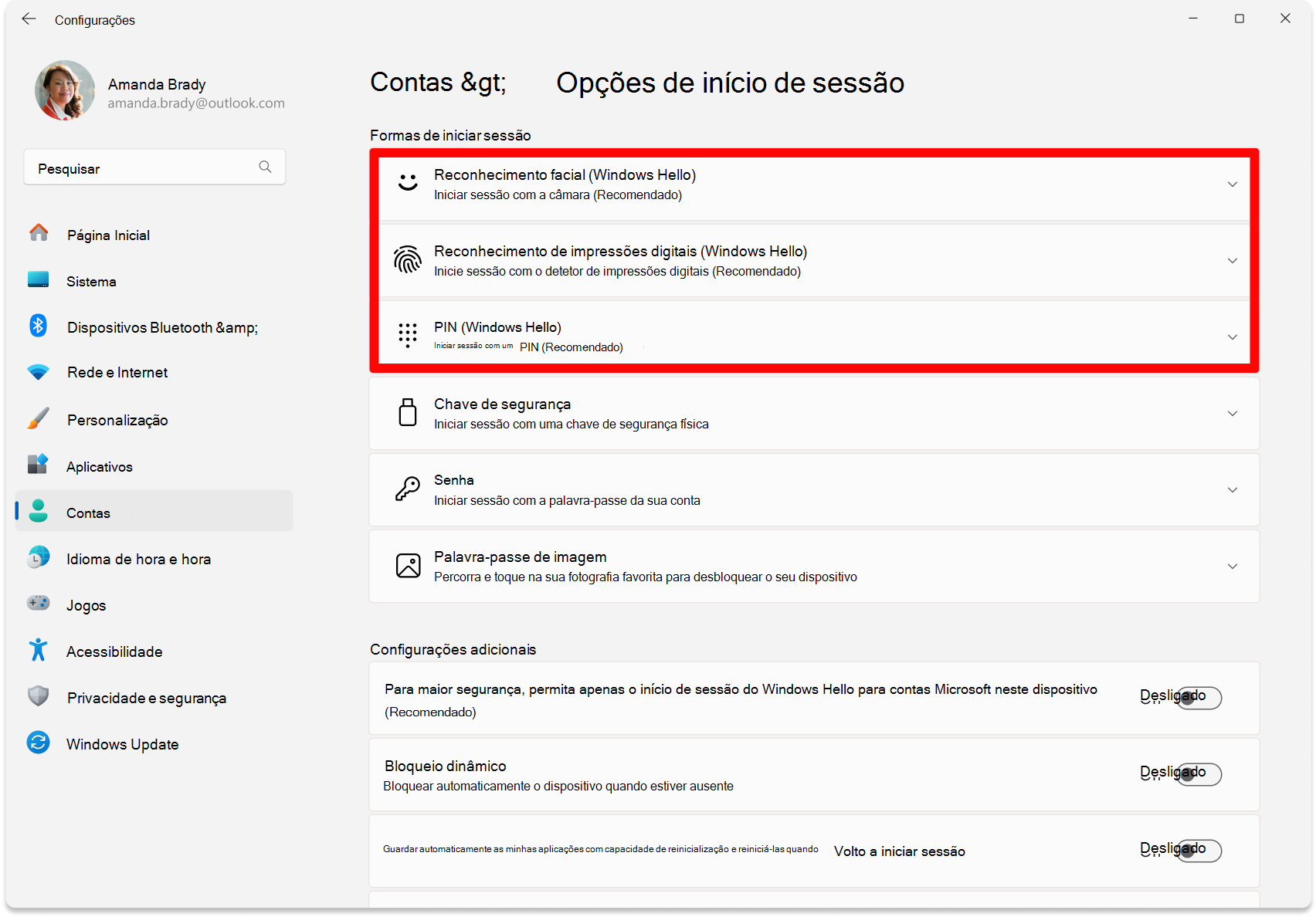 Screenshot of Settings - Options to configure Windows Hello.