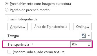 Controle deslizante de transparência para preenchimento de imagem ou textura