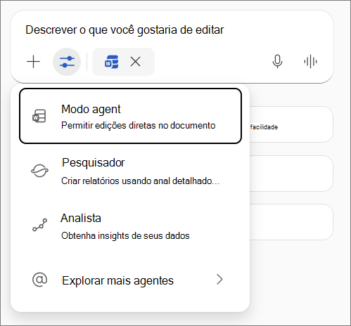 Modo de agente no Word.