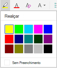 Paleta de cores de realce de texto do Android