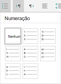 Opções de numeração