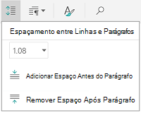 Menu Android de espaçamento entre linhas e parágrafos