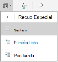 Opções especiais de recuo