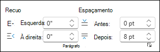 Alterar Recuo e Espaçamento em Word para a Web