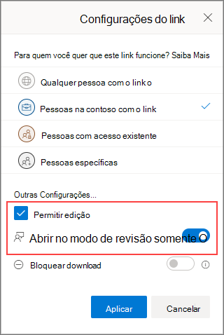 Definições de ligação para permitir a edição.