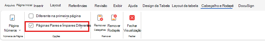 H&F Páginas pares e ímpares diferentes