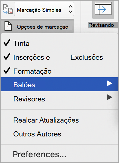 Controlar as opções de marcação de alterações