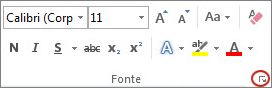 iniciador da caixa de diálogo fonte