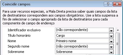 Caixa de diálogo Coincidir Campos