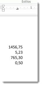 Números alinhados sob o decimal