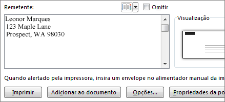 Caixa de endereço do remetente