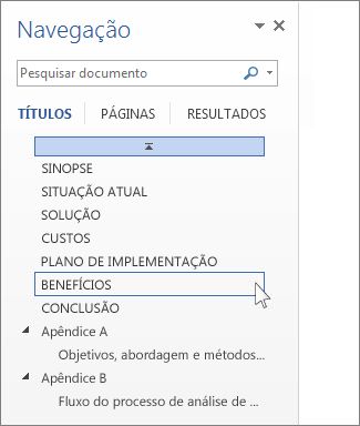 Procurar por títulos no Painel de Navegação