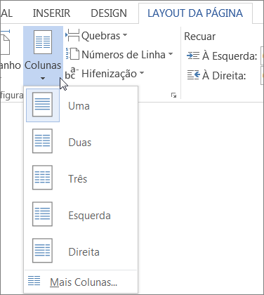 Menu de colunas