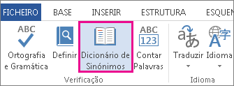 Comando Dicionário de Sinônimos nos Revisores de Texto da guia Revisão