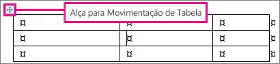 Uma tabela mostrando a alça de movimentação de tabela.