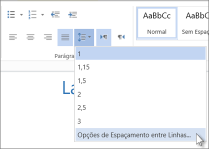 Menu Espaçamento entre linhas do Word Web App