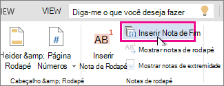 Botão Inserir nota de fim no Word Online