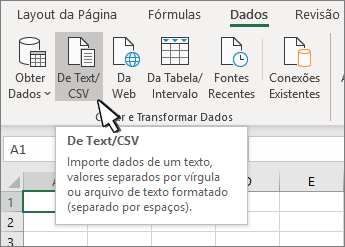Selecionar texto/CSV na guia dados