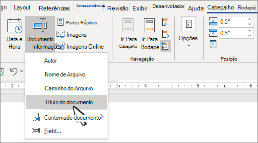 Friso de cabeçalho com informações do documento realçadas