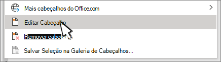 Editar cabeçalho selecionado na caixa de diálogo Cabeçalho