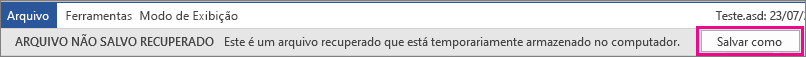 Salvar um Arquivo Recuperado no Office 2016