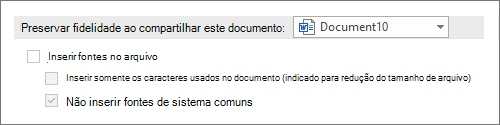 Captura de tela de Não incorporar fontes