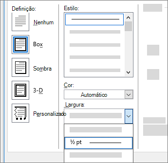Configurações de borda de página