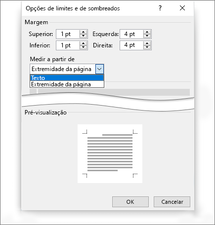 Sombreamento de borda de página