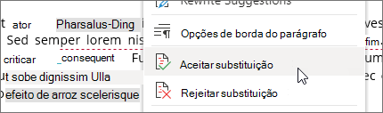 Clique com o botão direito do rato para aceitar ou rejeitar uma alteração.